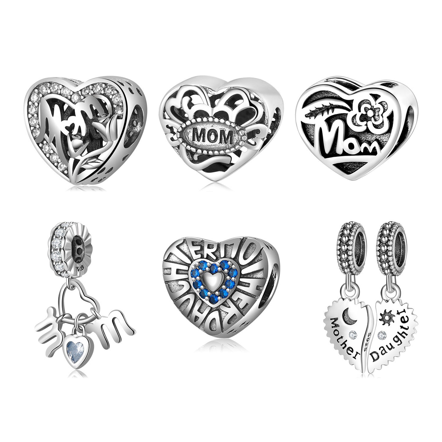 S925 Sterling Silver Beads Warm Mother's Day Hollow Plain Silver Beads Pendant Diy Accessories