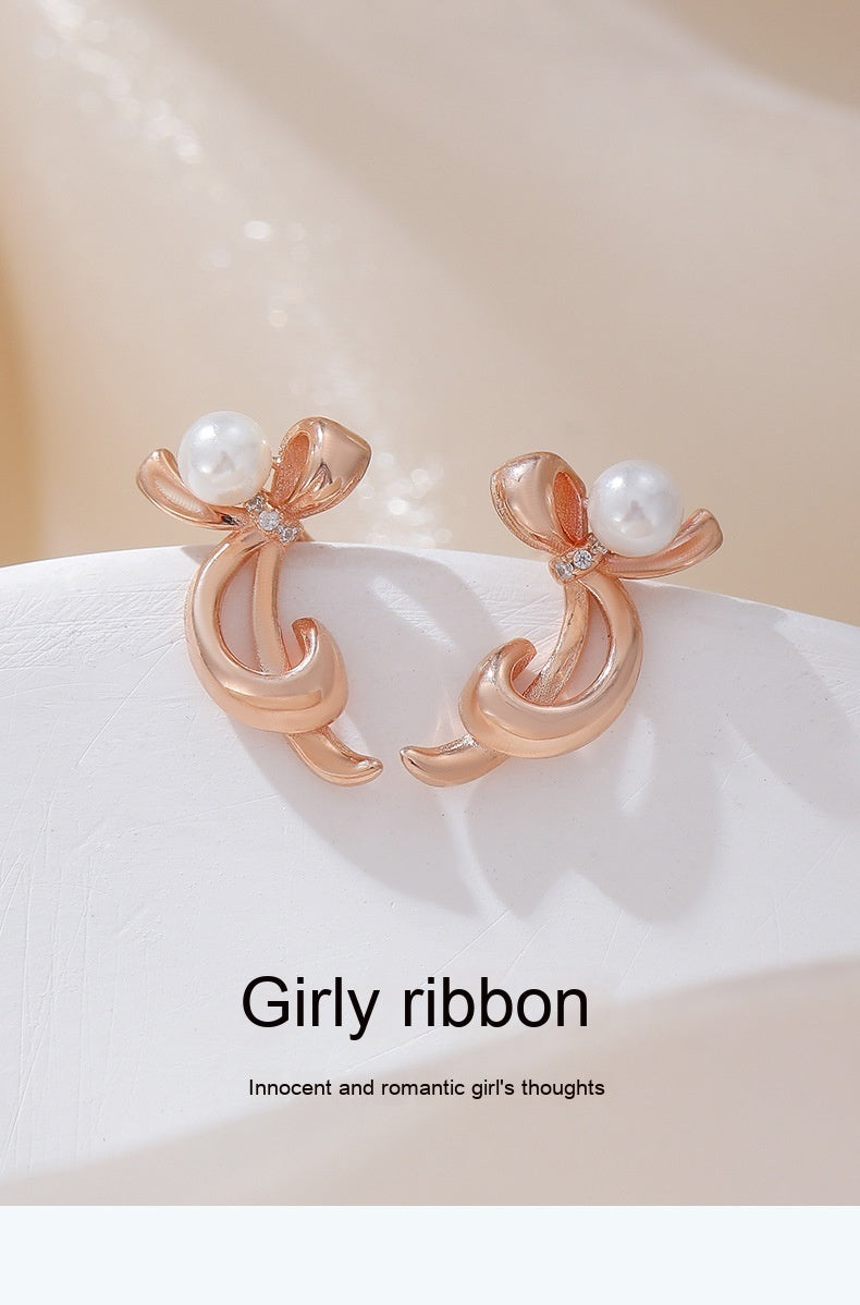Bowknot Shell Pearls Classic Style Earrings Daily Commute