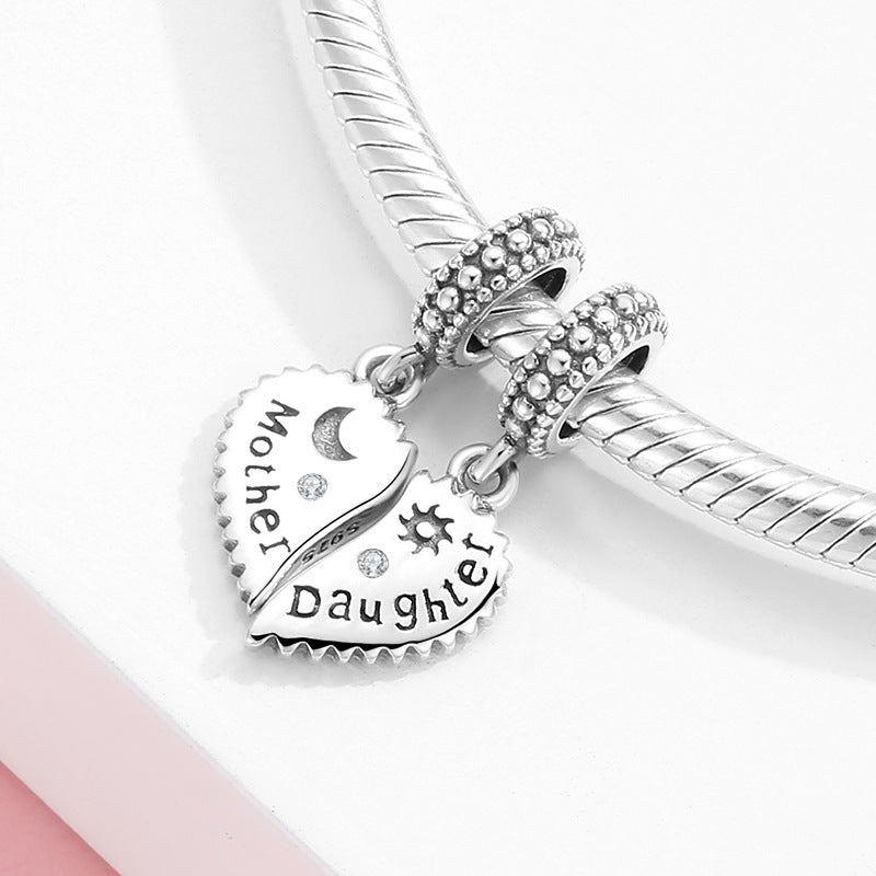 S925 Sterling Silver Beads Warm Mother's Day Hollow Plain Silver Beads Pendant Diy Accessories