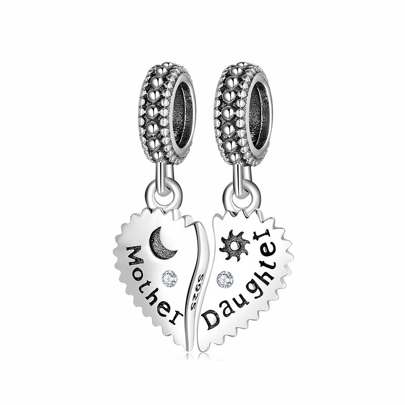 S925 Sterling Silver Beads Warm Mother's Day Hollow Plain Silver Beads Pendant Diy Accessories