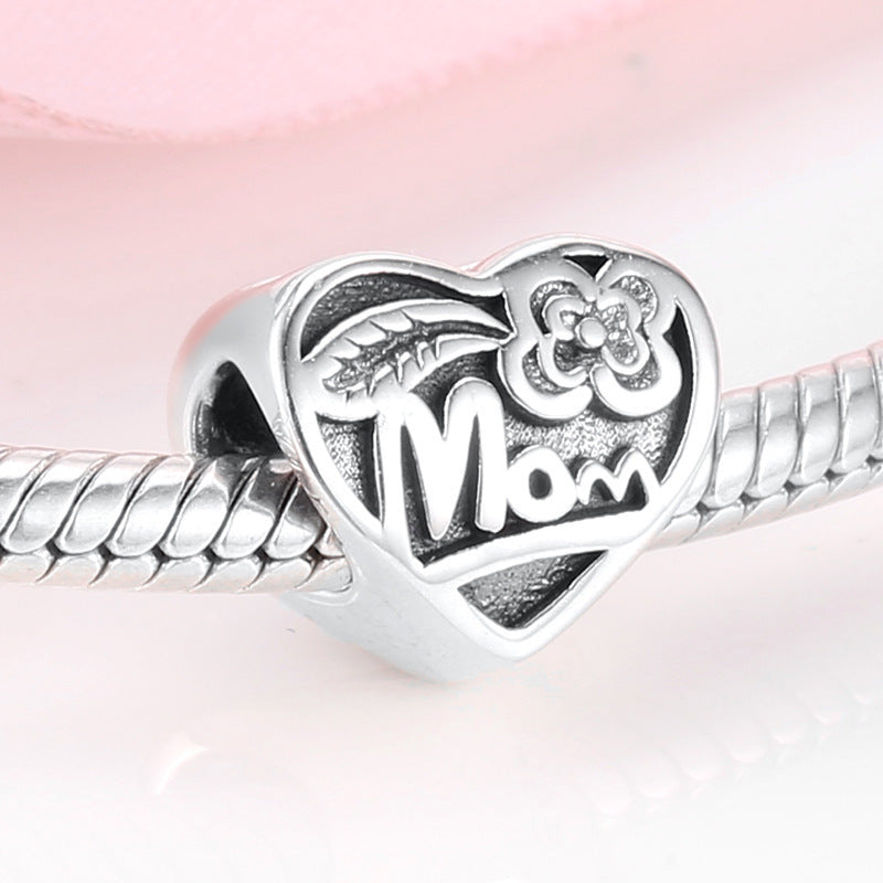 S925 Sterling Silver Beads Warm Mother's Day Hollow Plain Silver Beads Pendant Diy Accessories