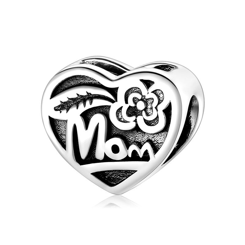 S925 Sterling Silver Beads Warm Mother's Day Hollow Plain Silver Beads Pendant Diy Accessories
