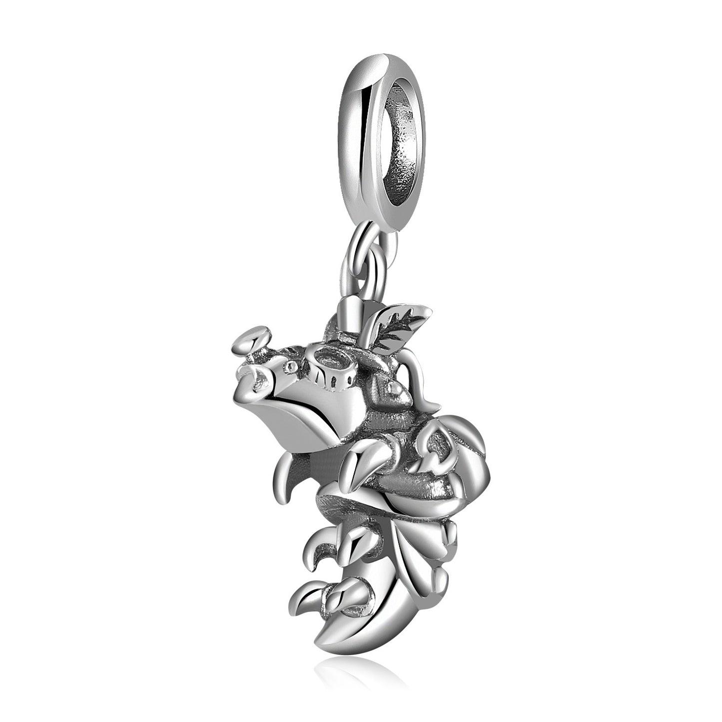 Plain Silver Adventure Animal Rabbit Shark Pelican Beaded Pendant S925 Sterling Silver Girl Bracelet Diy Accessories