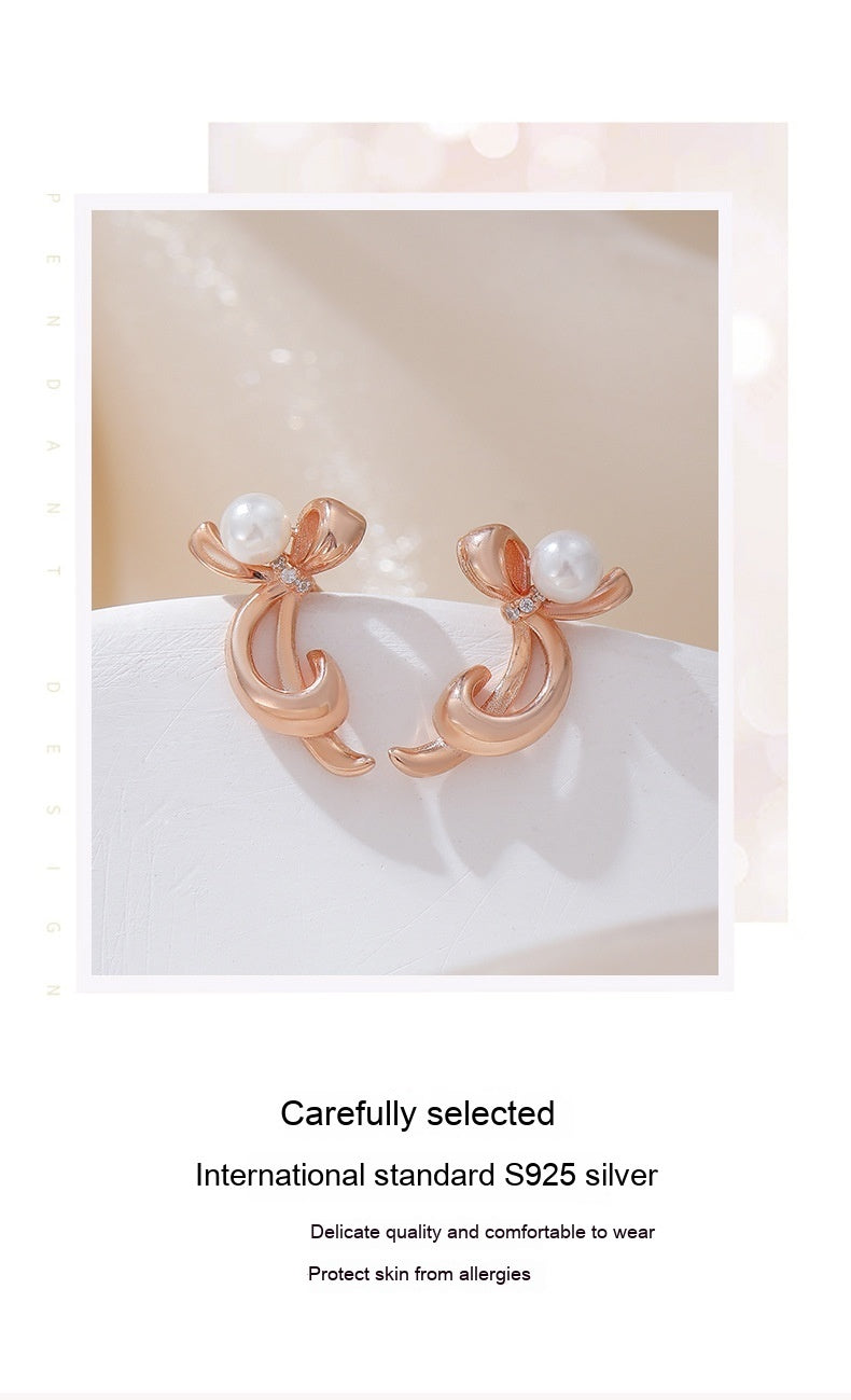 Bowknot Shell Pearls Classic Style Earrings Daily Commute