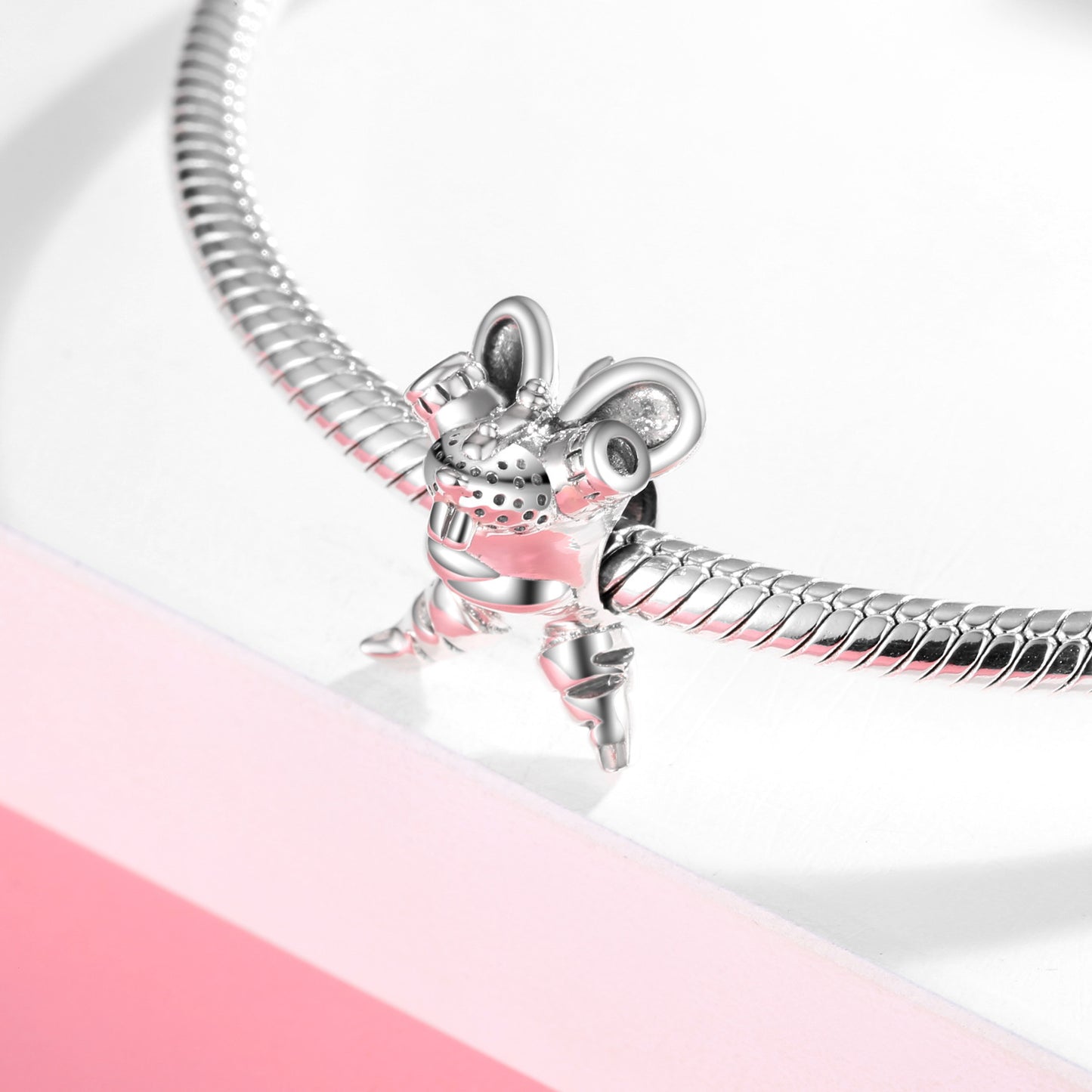 Plain Silver Adventure Animal Rabbit Shark Pelican Beaded Pendant S925 Sterling Silver Girl Bracelet Diy Accessories