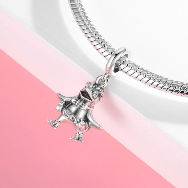 Plain Silver Adventure Animal Rabbit Shark Pelican Beaded Pendant S925 Sterling Silver Girl Bracelet Diy Accessories