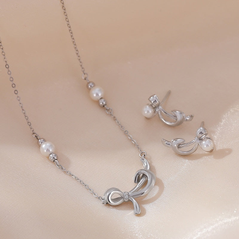 Bowknot Shell Pearls Classic Style Earrings Daily Commute